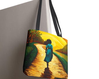 Black Woman Dreadlocks Tote Bag: Yellow Brick Road Art
