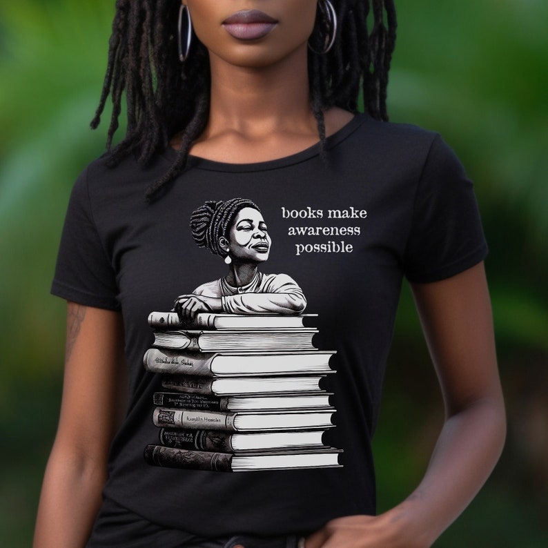 Black Woman Reading Books Tee Shirt Education Knowledge Afro Read Books ...