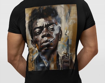James Baldwin Tee: Afrocentric Civil Rights Activist Portrait T-Shirt (Backside Version)