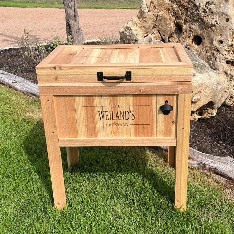 Rustic Ice Chest Oversized Rustic Ice Chest Cooler Stand With Brass Drain, Bottle Opener ...