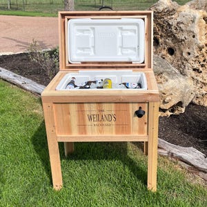 Custom Bar Cooler, Wedding Gift, Outdoor Ice Chest, Beer Garden, Wood Laser Engraved Drink Cooler, Bachelor Gift