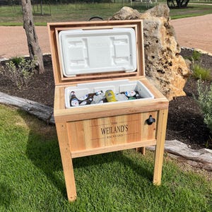Personalized Family Cooler, Super Bowl Party, Drink Cooler, Rustic Laser Engraved Ice Chest, Outdoor Patio Cooler, Retirement Gift