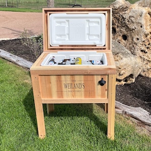 SPECIAL EDITION!!! Rustic Cedar Chest Cooler Stand with Black Bear Bottle Opener, beer cooler, deck furniture, outdoor furniture