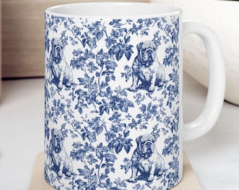 English Bulldog French Toile De Jouy Mug, English Bulldog Mug, English Bulldog gifts, English Bulldog, English Bulldog mom, Bulldog Mug Gift