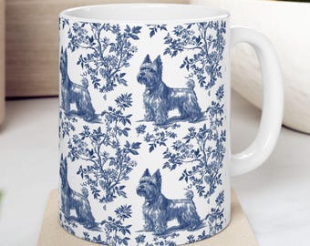 Scottish Terrier French Blue Toile de Jouy Mug, Dog Mugs, Scottie Terrier Coffee Mug, Scottie Mom Gifts, Scottish Terrier Lover Gift