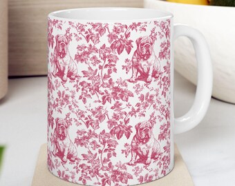 English Bulldog French Pink Toile De Jouy Mug, English Bulldog Mug, English Bulldog gifts, English Bulldog, Bulldog mom, Bulldog Mug Gift