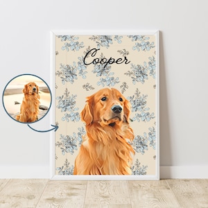 Custom Golden Retriever Vintage Pet Portraits Using Pet Photo Personalized Digital Golden Portrait Golden Retriever gift for Golden Lover