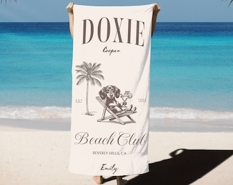 Custom Dachshund Beach Club Towel, Dachshund, Personalized Doxie Towel, Beach Towel for pet lovers, Beach Towel With Name, Vacation Gift