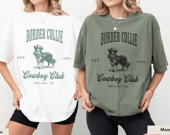 トップス Collie ribbon tops AM1336 Border Collie Cowboy Club Shirt, Border Collie Shirt, Border