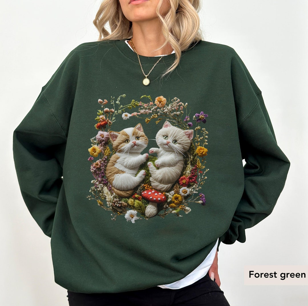 Cute kitten embroidered sweatshirt yv51329