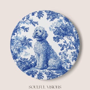 Goldendoodle Ceramic Coaster French Blue Toile, Goldendoodle French Toile Drink Coaster, Goldendoodle Mom Gift, Dog Lover Coaster