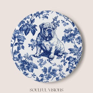 English Bulldog Ceramic Coaster French Blue Toile, English Bulldog Drink Coaster, English Bulldog Mom Gift, Dog Lover Coaster