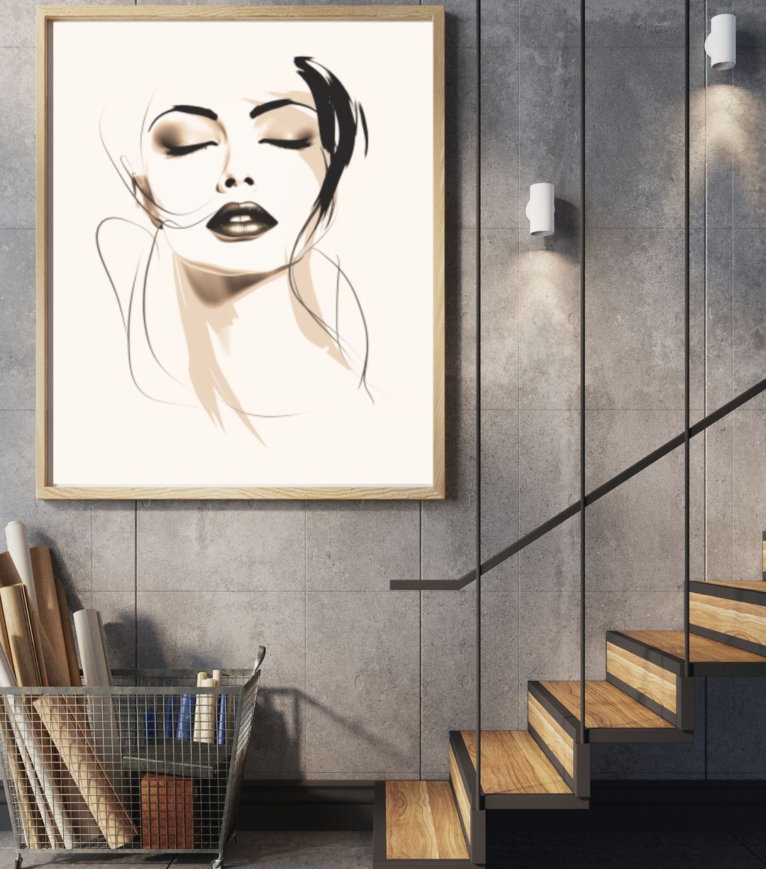 Modern Girl Art Set, Art Set of 2, Woman Portrait, Female Wall Art