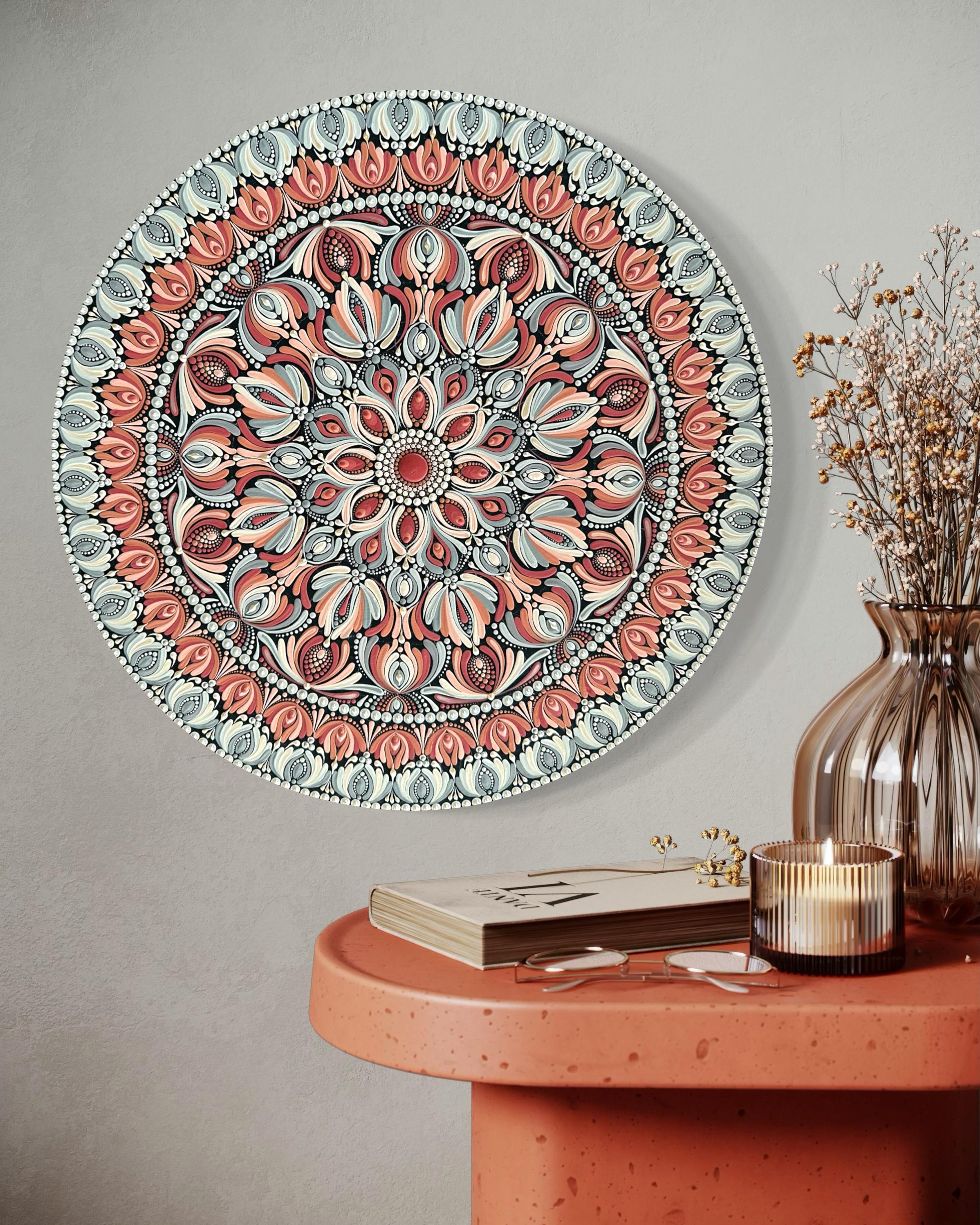 Mandala „Silentium“ auf Holzgrund - handgemalt in Acryl - Meditativ - Boho Zen Kunst - Spirituelle Wandkunst - Yoga Raum Deko - Geschenk
