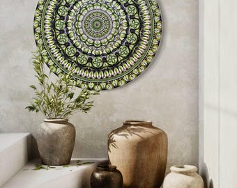 Mandala „Green Energy“ 75 cm Acryl auf Holzgrund