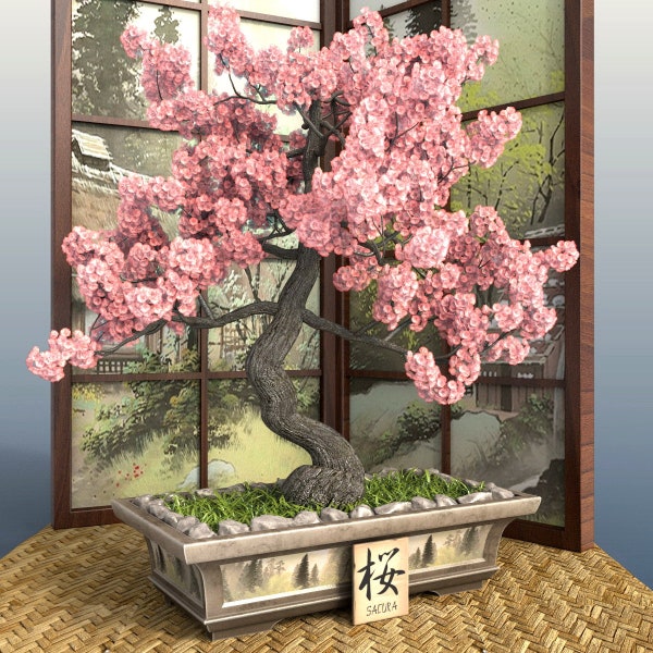 3D Sakura Bonsai* Fichier obj 3D* Modèle Obj 3D* Modèle d'imprimante 3D* Impression numérique 3D pour imprimantes 3D