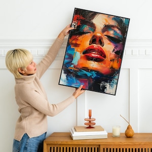 Colorful Abstract Woman Face Wall Art – Bold Expressionist Printable Art – Modern Emotional Portrait Digital Download