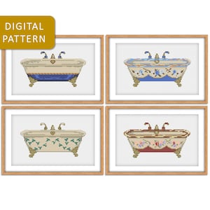 Vintage Badewannen Set | Kreuzstichmuster | Digitale (PDF) Stickanleitung
