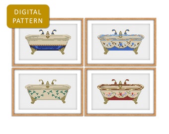 Vintage Bathtub Set | Cross Stitch Pattern | Digital (PDF) Embroidery Guide