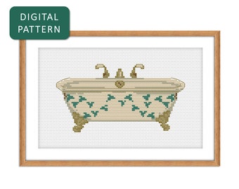 Vintage Bathtub | Cross Stitch Pattern | Digital (PDF) Embroidery Guide