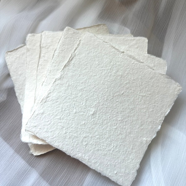 Handmade Abaca Paper - Handmade with a Deckle Edge for Save the Dates, Invitations, Cards and Other Projects. 5x5 Inch Square Paper