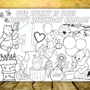 Winnie the Pooh Birthday Party Placemat, Coloring placemat Decoration, Winnie the Pooh Birthday party favor, Winnie the Pooh Birthday Party