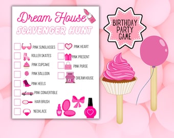 BIRTHDAY Dream House Scavenger Hunt GAME, DOWNLOAD, dolls Party Game, Bday Dream House Game, Dream House Party, Instant Download, Editable