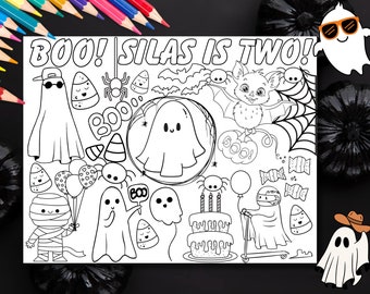 Halloween Coloring Placemat, Boo-Day Birthday Party Favor, DOWNLOAD, Halloween Birthday Party Favor, 2nd Birthday Party Favor, Boy Birthday