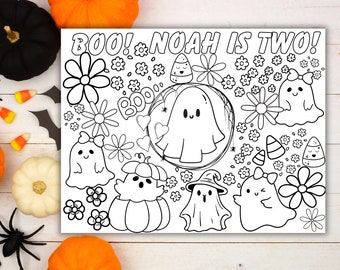Halloween Coloring Placemat, Boo-Day Birthday Party Favor, DOWNLOAD, Halloween Birthday Party Favor, 2nd Birthday Party Favor, Boo Birthday!