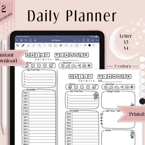Lindo planificador diario digital / Página del planificador diario / Descarga instantánea / Notabilidad del iPad y GoodNotes / A5, A4, Carta de EE. UU. PDF