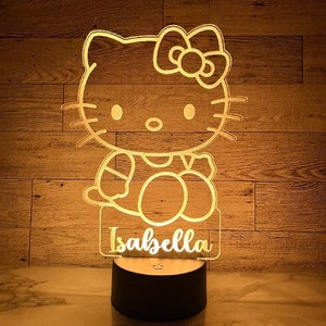 Cute Kitty Cat Night Light, Bedroom Decor, Custom Night Light, Kids Room, Hello |