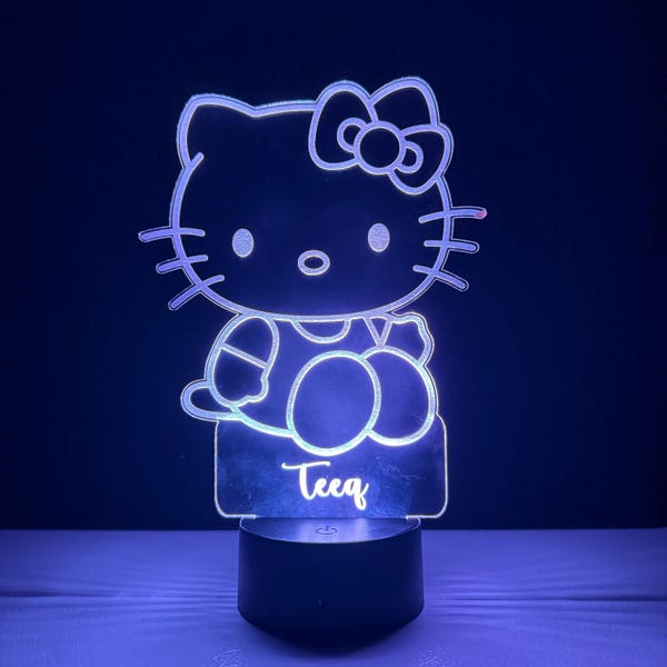 Cute Kitty Cat Night Light, Bedroom Decor, Custom Night Light, Kids Room, Hello |