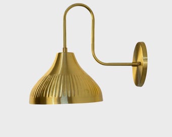 Handmade Vintage Brass Wall Lamp: Ribbed Shade Mid-Century Sconce