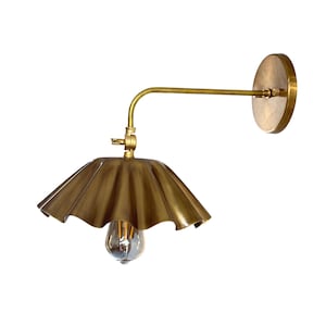 Vintage Brass Wall Sconce with Fluted Shade: Mid-Century Modern Lamp