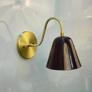 Brass Wall Sconce: Deep Red Cone Shade, Modern Bedside Reading Lamp