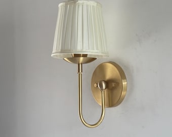 Handmade Brass Wall Sconce with Fabric Shade - Vintage Style Lamp