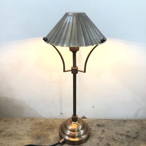 Vintage Brass Table Lamp with Fluted Shade - Mid-Century Modern Bedside Light