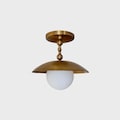 Handmade Brass Dome Ceiling Light: Mid-Century Modern Opal Glass Fixture