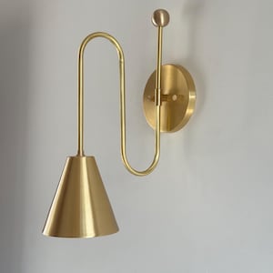 Handmade Brass Cone Wall Sconce: Mid-Century Modern U-Shape Reading Light