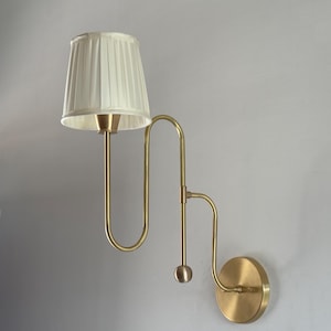Handmade Brass Swing Arm Wall Lamp: Mid-Century Modern Silk Shade