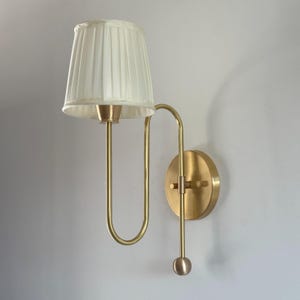 Handmade Brass Wall Lamp: Silk Shade Swing Arm Sconce
