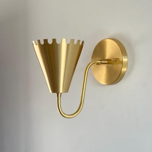 Handmade Brass Wall Light – Large Cone Sconce with Cutout Shade – Mid Century Modern Bedside Lamp – Vintage Style Wall Fixture