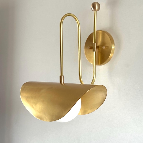 Brass Wall Sconce: Mid-Century Modern Frosted Globe Vanity Light