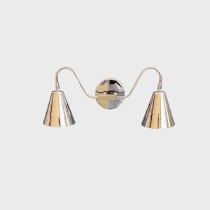 Handmade Brass Wall Sconce: Chrome Finish, Dual Cone Shades