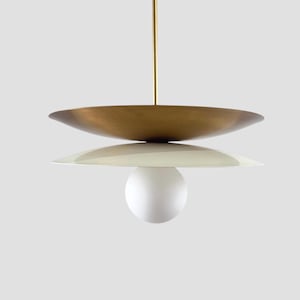 Handmade Brass Disc Chandelier: Mid-Century Modern Pendant Light