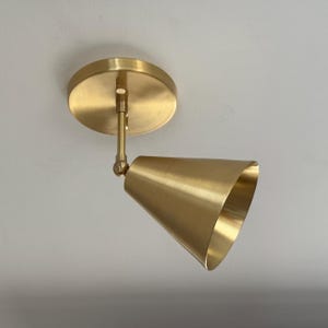 Modern Brass Ceiling Light | Adjustable Cone Spotlight Fixture | Mid Century Flush Mount Light | Minimalist Brass Ceiling Sconce