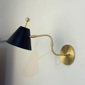 Handmade Brass Wall Sconce: Leather Shade, Mid-Century Modern Pivot Arm