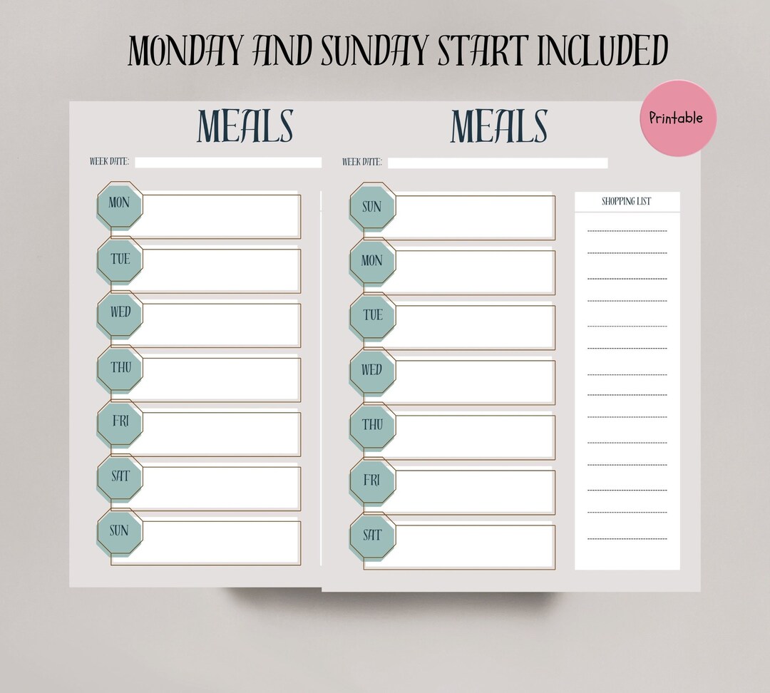 Meal Planner Printable vertical Meal Planner Grocery List - Etsy