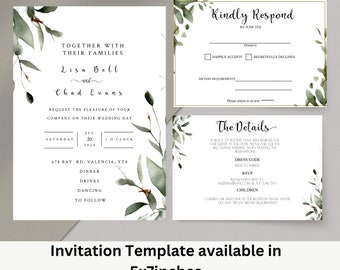 Floral Wedding invitation Set template,boho wedding printable Bundle suite,Editable Wedding Stationary, instant download,templett