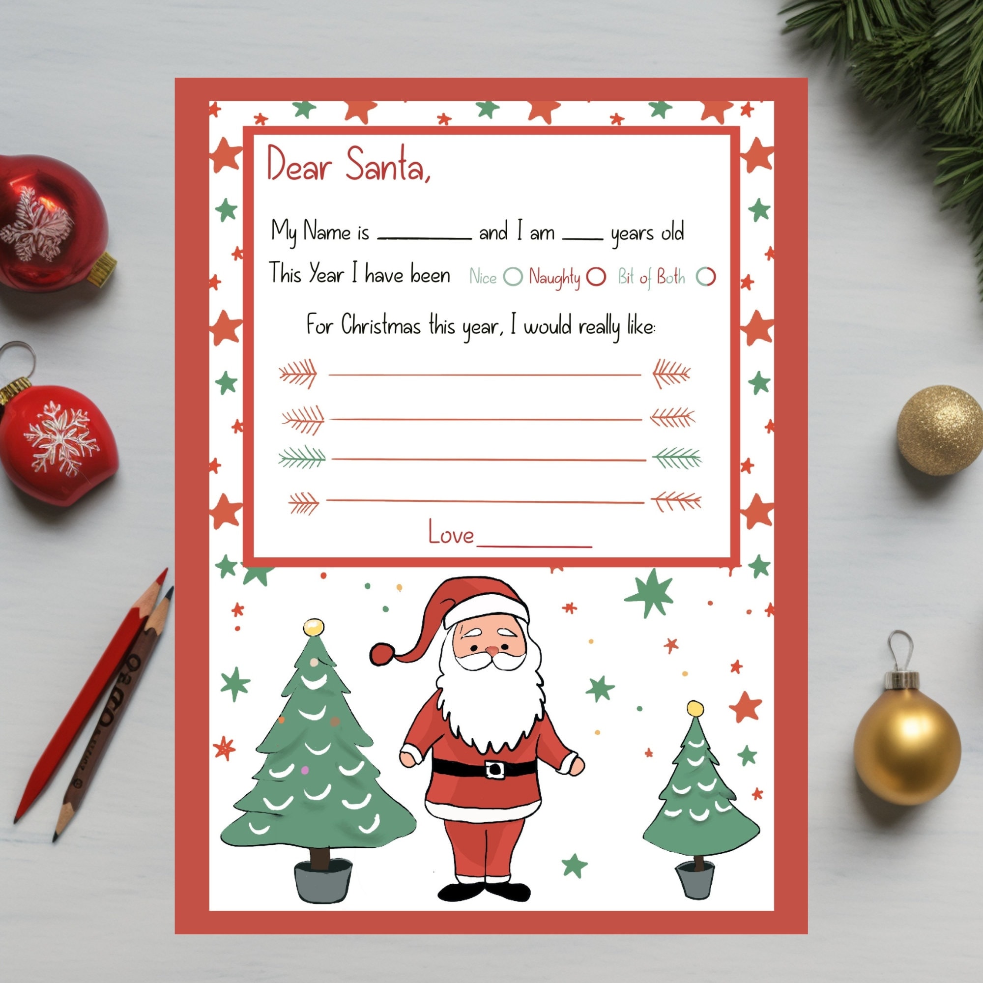 Letter to Santa, Kids Printable Letter to Santa,christmas Wish List ...